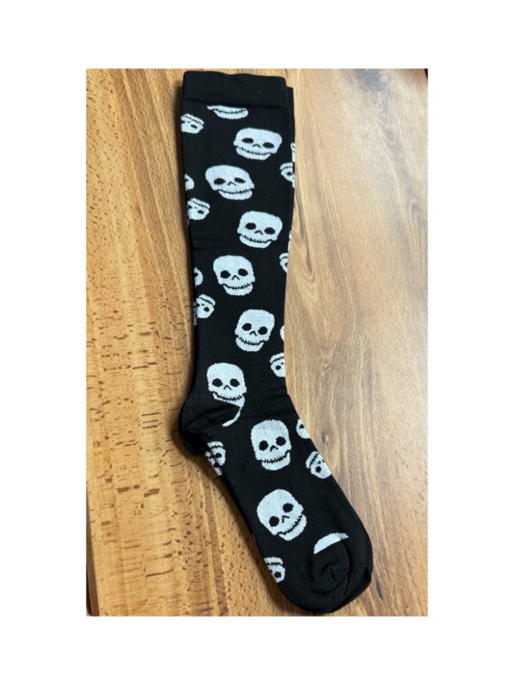 Black Skull Print Knee High Socks Halloween Costume Gothic Y2k Edgy Crew L / XL